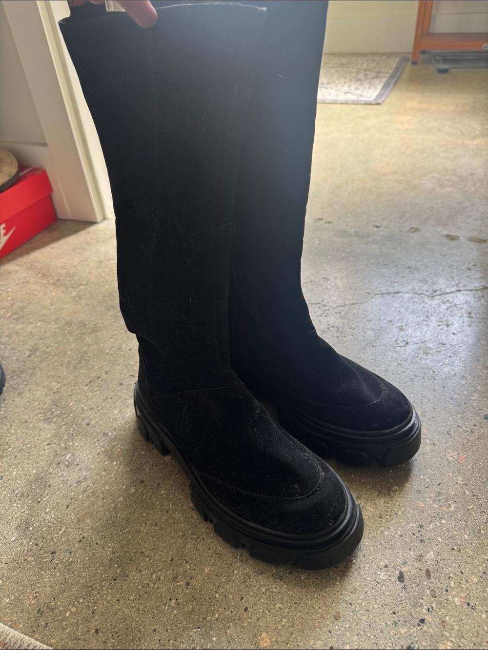 FARM Rio Black Over-the-Knee Suede Lug Sole Boots